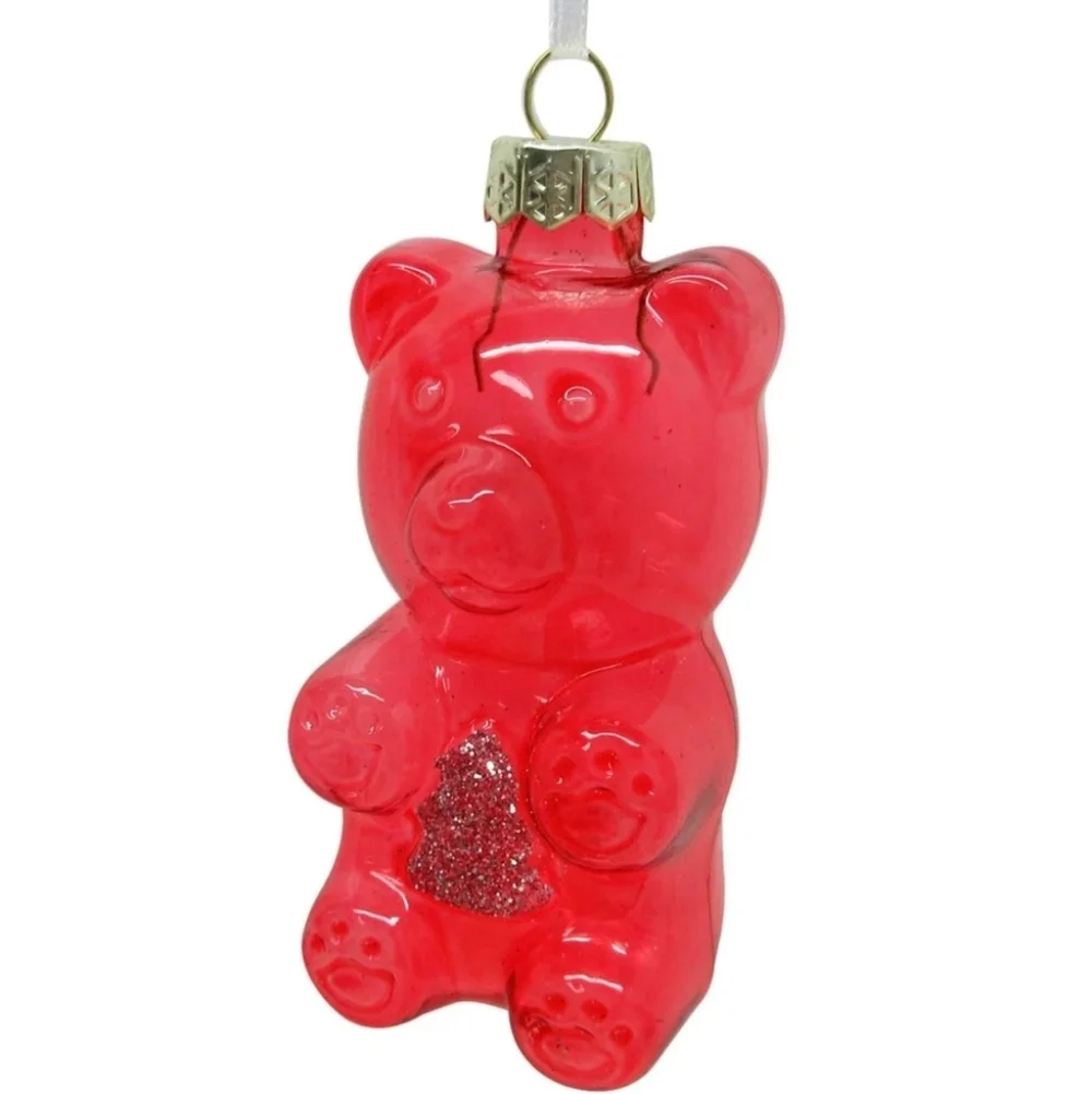 Christmas Red Glass Gummy Bears Ornaments 6 Count
